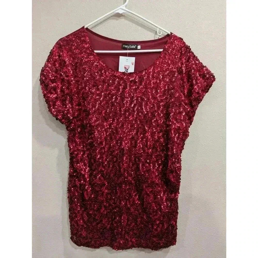 Women's ruby red sparkly shirt by Pretty Guide size L NWT